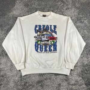 Vintage Oneita Sweatshirt Mens XL White Creole Queen New Orleans Tall Stacks 90s
